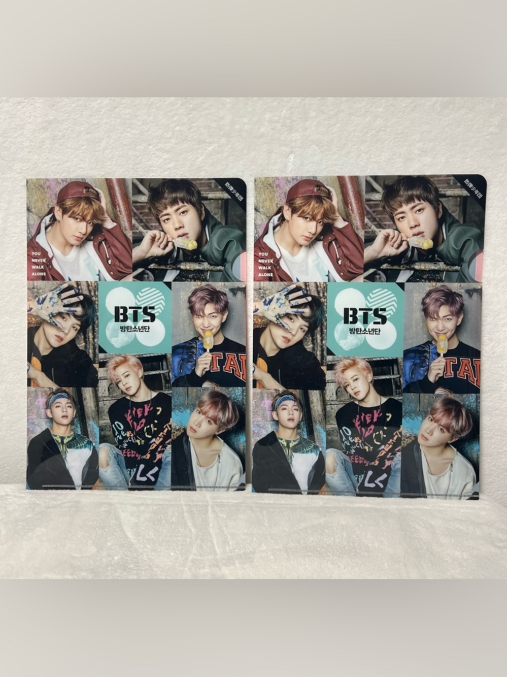 Lot of 2 BTS Photo Collage Clear File Folders - Fan Merch Bundle
